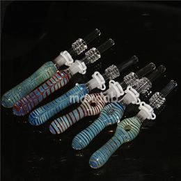 smoking glass Pipe 10mm quartz Tip Nector Silicone Dab Container Pipes Straw Oil Burner Rig