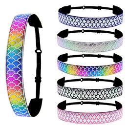 Fashion Kids Mermaid Headband Elastic Hair's Band Multi Colorful Fish Scale Adjustable Headbands Hair Clasp Women Sport Headbands