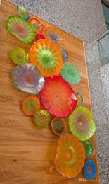 Flower Design Hand Blown Glass Wall Lamps Home Decor Blown Glass Wall Art Custom Made Plates Hand Blown Glass Hanging Wall Plates