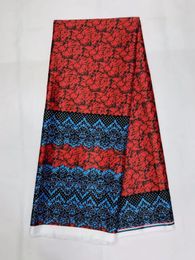 5Yards/pc Fashion red and blue printed flower chiffon silk fabric african smooth satin lace for dress LG7-2