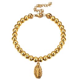 New Fashion Stainless Steel Round Virgin Mary Charm Bracelets For Women Gold Silver Colour Rosary Beads Virgin Mary Bracelet Catholic Jewellery