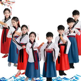2019 Çocuk Geleneksel Çin Giyim Bebek Kız Antik Kostümleri Halk Dansı Hanfu Elbise Sahne Performans Erkek Kültürü Tang