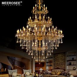 Luxurious Huge Crystals Chandelier Light Fixture Vintage Bronze Lustres Hanging Lamp for Villa Hotel Project Candle Pendant Luminaires