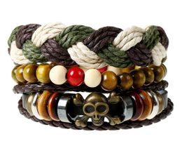 100% genuine leather bracelet DIY skull Hemp rope Men's Combination suit Bracelet size can be adjusted 3styles/1set