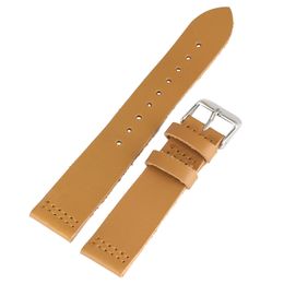 High Quality 20mm Brown Leather Strap Watch Band Natural Wooden Watches Replacement Pin Buckle Two-Pieces Wristband Straight Ends