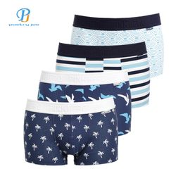 PINK HEROES 4Pcs / Lot Men Underwear Boxers Ocean Wind Print Cotton Men Boxer Underwear Sexy Striped Brand Mens Shorts Panties Y19042302