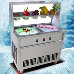 Commercial desktop fried ice machine 220V square frying pan ice cream machine commercial ice Yoghourt roll 2 square pot 5 small bowl 1800W