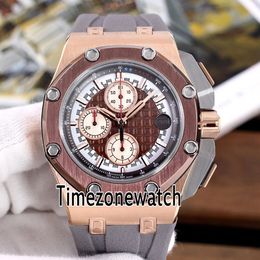 New Royal 26078RO Two Tone PVD Rose Gold White Inner Brown Texture Dial VK Quartz Chronograph Mens Watch Rubber 8 Colours Timezonewatch E64b2