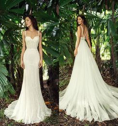 mermaid lace beach wedding dresses sexy bohemian spaghetti neck sweep train beads wedding gowns bridal dress vestidos de nnovia