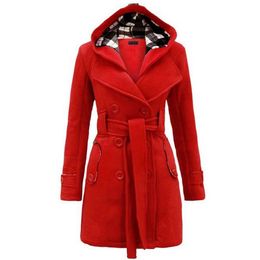 Autumn Elegant Vintage Fashion Office Lady Women Overcoats Slim Plain Belt Girls Winter Warm Grey Female High Street Coats