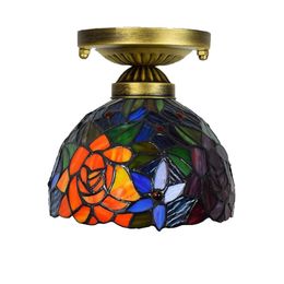 cheap living room lights NZ - Cheap tiffany style stained glass ceiling lights 8 inch retro red rose glass ceiling light living room ceiling lampsTF068