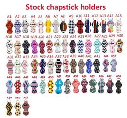 Neoprene Keychain Sports Printed Chapstick Holder Leopard Keychain Wrap Lipstick Holders Lip Cover Party Favor Gift 61 Designs
