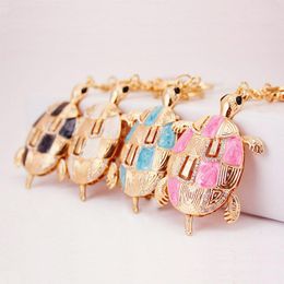 Turtle Key Chain Glitter Enamel Alloy Animal Pendant Keychain Gold Tone Lobster Clasp Key Ring Holders Women Bag Accessories Decoration