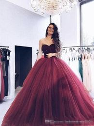 Burgundy Navy Blue Quinceanera Dresses Sweetheart Neckline Luxury Beaded Sequins Custom Made Ball Gown Sweet 15 16 Tulle Graduation Gown