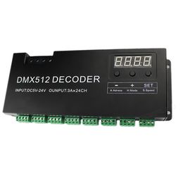 -Freeshipping 24-Kanal-RGB DMX 512 Decoder mit Digitalanzeige 72A Dimmer PWM-Treiber RGB-Streifen-Controller DMX mit RJ45-Eingang 5 V DC-24V