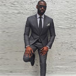 Brand New Groomsmen Peak Lapel Groom Tuxedos Charcoal Grey Men Suits Wedding/Prom/Dinner Best Man Blazer ( Jacket+Pants+Tie) K309