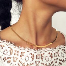 Fashion Wedding Jewelry Bride Necklace Clavicle Blade Flat Snake Link Chain Alloy Gold Choker for Women