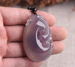 Natural Ice Amethyst Agate Fushou Ruyi Jade Pendant Men's and Women's Imperial Purple Chalcedony Ruyi Pendant Pendant