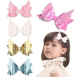 15576 Baby Girls Barrette Kids Bokwnot Shinning Barrettes Children Angle Wing Sequins Bowknot Hairpins Hair Clip Hair Accessory