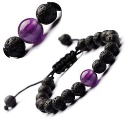 7 Styles Fashion Black Lava Stone Beaded Bracelet 7 Chakra 10mm Amethyst Beads Bracelet Yoga Accessories