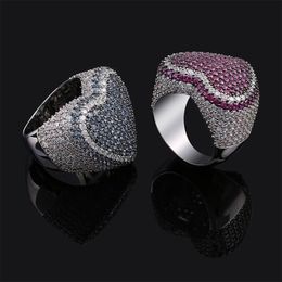 New Love Heart Men Charm Ring 2 Colour Bling Cubic Zircon Iced Out Ring Hip Hop Jewellery For Gift