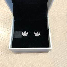 Gender-induced Crown Stud Earrings with Box for Pandora 925 Sterling Silver Plated Rose Gold Princess Crown Lady Stud Earrings