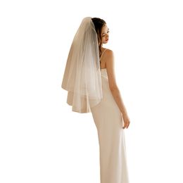 MH05 Vintage short women ivory 2 layer plain chapel custom church sex cathedral bridal wedding veils