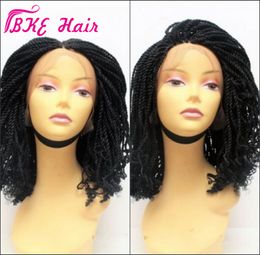 Handtied short kinky twist wigs black/brown/blonde/burgundy Colour curly braid wig synthetic lace front twist wigs for african americans