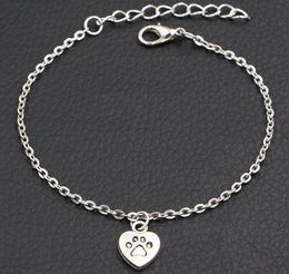 New Dog Paw Prints Heart Charms Bracelet Antique Silver DIY Handmade Link Chain Bracelet For Women hot