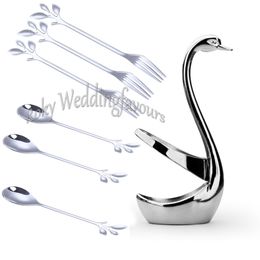 Swan Holder with Leaf Fruit Forks n Coffee Spoons Set Wedding Favours Event Keepsake Birthday Shower Monther's Day Gifts
