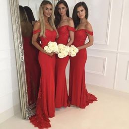 Sexy Mermaid Bridesmaid Dresses Beaded Sweetheart off Shoulder Floor Length with Lace Train Wedding Guest Gowns Maid of Honor Dress BD9012