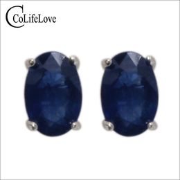 100% genuine sapphire stud earrings 4 mm * 6 mm dark blue sapphire gemstone earrings simple 925 silver sapphire earrings for wedding