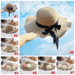 Lady beach straw hats Sun Hat Women Wide Brim Straw Hats Outdoor Sunscreen Hats Church flower knight cap 20pcs T1I1851