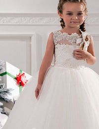 High Low Illusion Long Sleeves Girls Pageant Dresses Jewel Beading Sequins Layered Tulle Flower Girls Dress Children Lovely Kids Party Dress