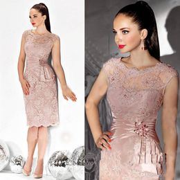 Free Shipping Sexy Illusion Lace Appliques Mother Dress Knee Length Beaded Evening Dress Mother of the bride Dresses For Wedding