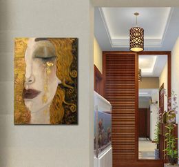 Wall Art Golden Tears Oil Paintings Reproduction Gustav Klimt Woman in Gold Beautiful Artwork for Living Room Bedroom Decor Handmade High Quality Large