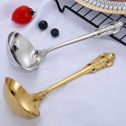 Gold Silver Colour Dining Soup Spoons Luxury Stainless Steel Engraving Tableware Vintage Western Cutlery Wholesale