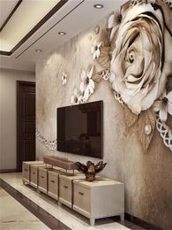 3d Wallpaper for Living Room Retro Rose Lace Simple American TV Background Wall Mural Wall Paper