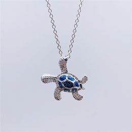 New Fashion Trutle Necklaces with Silver Link Chain Animal Design Girls Opal Pendant Charm Necklace Birthday Party Jewelry for Women Gifts