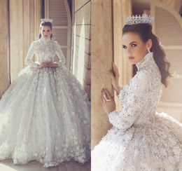 said mhamad arabic dubai wedding dresses robes ball gown long sleeve high neck vintage lace beaded bridal gowns robe de mariage