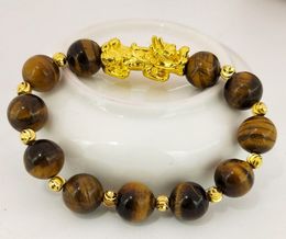 Gold Plated 3D Wealth Pixiu Bracelet Natural Stone Beads Braceelet Mascot Feng Shui Men and Women's Jewellery