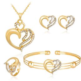 New Middle East Crystals Gold Wedding Bride Jewellery Heart Shape Accessaries Set Four Pieces Crystal Leaves Design With Faux Pearls