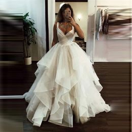 Beach Cheap Wedding Dresses Ruffles Tiered Tulle Bridal Vestidos Back Zipper Cheap Wedding Gowns Custom made robe de mariee