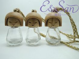 wholesale 8ML transparent cute doll car ornaments glass perfume bottles with wood cap wholesale