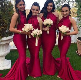 New Design Sexy Red Bridesmaids Dresses Halter Neckline Backless Mermaid Women Formal Long Party Dresses 2019