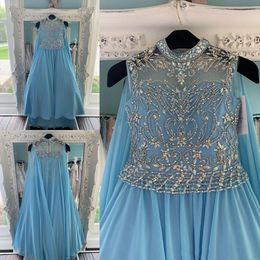 2020 Chiffon Pageant Dresses Long Pageant Cape for Teens with Wrap Bling Rhinestones Gowns for Little Girls Formal Party rosie