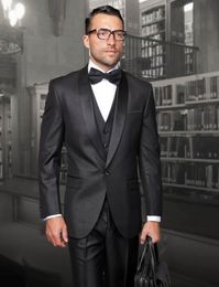 Fashion Black Groom Tuxedos Shawl Lapel Groomsmen Mens Wedding Dress Popular Man Jacket Blazer 3 Piece Suit(Jacket+Pants+Vest+Tie) 1366
