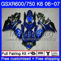 Bodys For SUZUKI GSXR 750 600 GSXR-750 K6 GSXR750 2006 2007 Glossy blue black 296HM34 GSX R600 R750 GSX-R600 06 07 GSXR600 06 07 Fairing kit