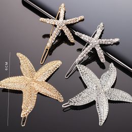 Grampos de cabelo fofos de estrela do mar de cristal Presilhas Alfinetes de cabelo para mulheres Senhora Moda Jóias Acessórios Dança Festa Gancho de cabelo