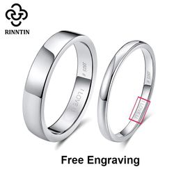 Rinntin 925 Sterling Silver Simple Couple Ring Lovers' Geometric Wedding Engagement Rings Fine Jewelry Engrave Words TSRC1